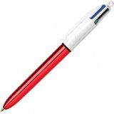 BIC 4 Colours Shine Balpennen Medium Punt (1,0 mm) - Metallic Rood Lichaam, Doos van 12 Stuks