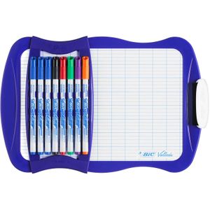 BIC Velleda Dubbelzijdig Whiteboard (21cm x 31 cm) - met 8 Whiteboard Stiften en Wisser - Blauw Frame