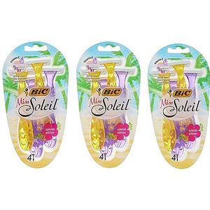 BIC Miss Soleil wegwerpscheermesjes voor dames, 2 x 4 stuks wegwerpscheermesjes met elk 3 mesjes, met vitamine E voor een zachte scheerbeurt, speciale editie
