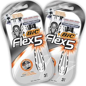 BIC Flex 5 Set van 6 scheerapparaten voor heren, 5 afneembare mesjes voor een grondige scheerbeurt