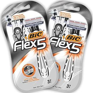 BIC Flex 5 scheerapparaten voor heren, 5-blads met beweegbare messen voor een goed scheerresultaat, solide controle, 6 stuks