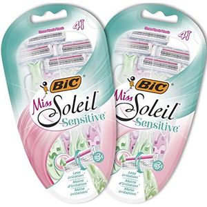 BIC Miss Soleil Sensitive Rasoirs Jetables pour Femme - Corps Couleurs Assorties, Lot de 2 Blister de 4