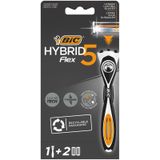 BIC scheermesjes - Hybrid 5 Flex Scheersysteem voor Mannen - Precisietrimmer en 5 beweeglijke Titanium Mesjes - 2 navulmesjes