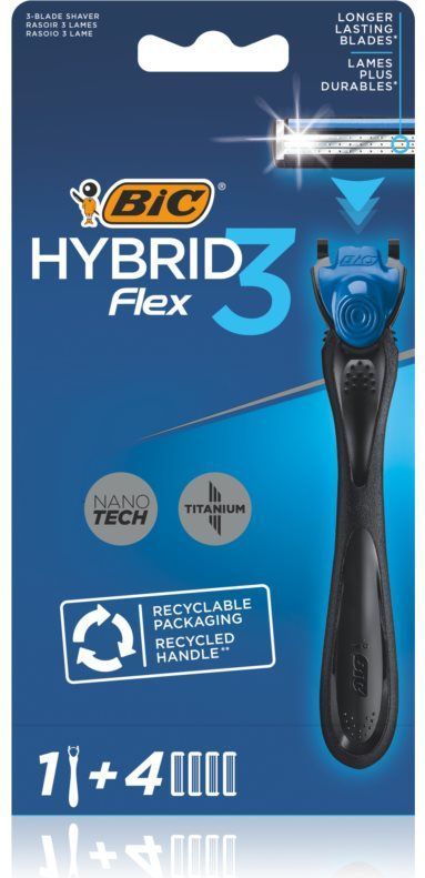 BIC scheermesjes - Hybrid 3 Flex Scheersysteem voor Mannen - 1 scheerapparaat + 4 navulmesjes