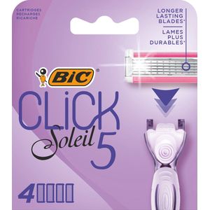 BIC Click 5 Soleil - Navullingen voor vrouwenscheersysteem met 5 Mesjes - Vochtinbrengende Strip met Aloë Vera - Doos met 4 navullingen