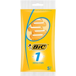 BIC 1 Sensitive Wegwerpscheermesjes Voor Heren Met Een Enkel Mesje En Vaste Kop - Pak van 5 Stuks