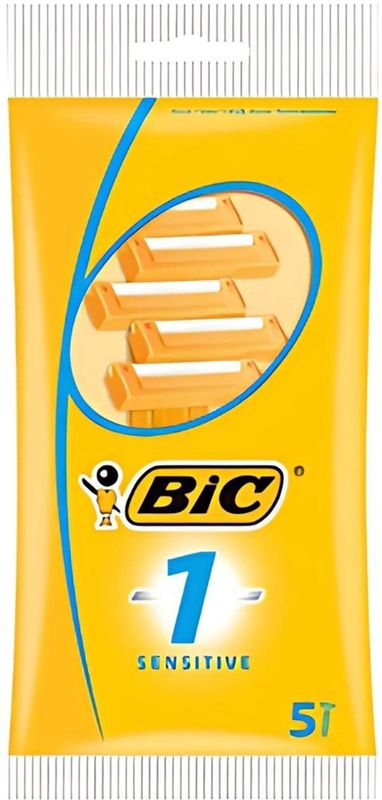BIC 1 Sensitive Wegwerpscheermesjes Voor Heren Met Een Enkel Mesje En Vaste Kop - Pak van 5 Stuks