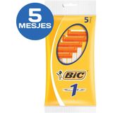 BIC 1 Klassieke Wegwerpscheermesjes Voor Heren Met Een Enkel Mesje En Vaste Kop - Pak van 5 Stuks