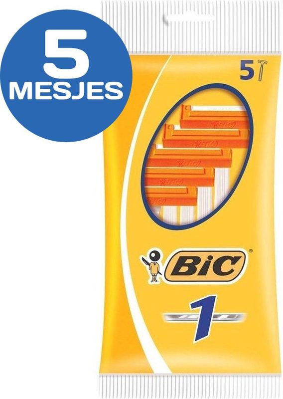 BIC 1 Klassieke Wegwerpscheermesjes Voor Heren Met Een Enkel Mesje En Vaste Kop - Pak van 5 Stuks