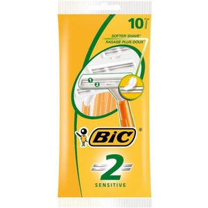BIC 2 Sensitive Wegwerpscheermesjes Voor Heren Met Een Enkel Mesje En Vaste Kop - Pak van 10 Stuks