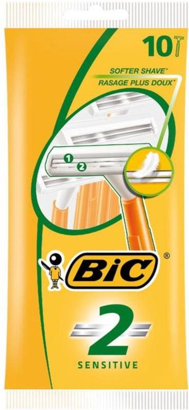 BIC 2 Sensitive Wegwerpscheermesjes Voor Heren Met Een Enkel Mesje En Vaste Kop - Pak van 10 Stuks
