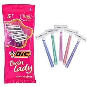 Bic Twin Lady Sensitive Razors, 5 verpakkingen van 5 (25 totaal) wegwerpscheermesjes - met twee mesjes voor een nauwkeurige en nauwkeurige scheerbeurt