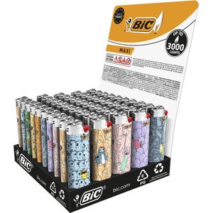 BIC J26 Maxi Lighters - 50 stuks - vuursteen flint aanstekers - Vogels Design- Tray van 50 gasaanstekers - Kindveilig