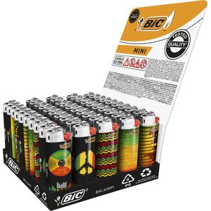 BIC J25 Mini Flint Aansteker- 50 stuks - Vuursteen Flint Aanstekers - Tray van 50 Gasaanstekers - Reggae Vibes