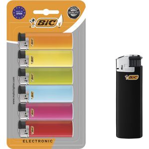 BIC Maxi J38 Elektronische Aanstekers - Verschillende Kleuren - Pak van 6 gasaanstekers