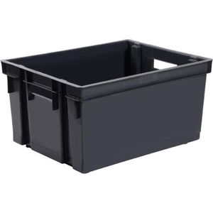 Kunststof opbergkrat stapelbaar zwart L44 x B35 x H24 cm - 30 liter - Stapelbare kratten