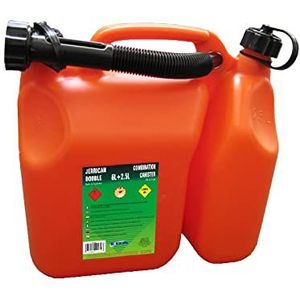 EDA - Jerrycan met dubbel vak – 6 l voor benzine + 2,5 l voor olie – met stijve schenktuit – goedgekeurd voor brandstof – 31,8 x 16,7 x 31,4 cm – oranje