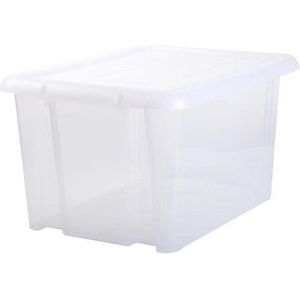 Kunststof opbergbox/opbergdoos wit transparant L65 x B50 x H36 cm stapelbaar - Voorraad/opberg boxen/kisten/bakken met deksel