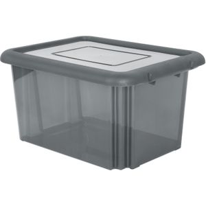Kunststof opbergbox/opbergdoos grijs transparant L58 x B44 x H31 cm stapelbaar - Voorraad/opberg boxen/bakken met deksel