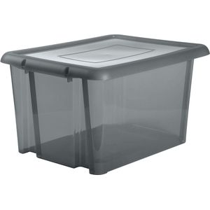 Kunststof opbergbox/opbergdoos grijs transparant L65 x B50 x H36 cm stapelbaar - Voorraad/opberg boxen/bakken met deksel