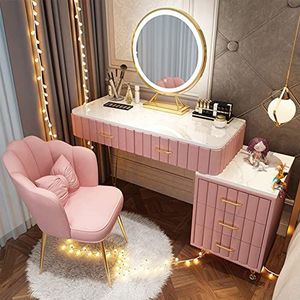Make-up kaptafel slaapkamer kaptafel met verlichte spiegel verstelbare helderheid, 4/5 lade, 1 kruk, moderne stijl
