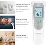 TERRAILLON Contactloze infrarood frontale thermometer - volwassenen en baby's - lichaamstemperatuur/objecten/vloeistoffen/omgevingslucht - geheugen van de laatste 9 metingen - wit/grijs