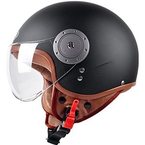 Motorhelm Met Open Gezicht 3/4 Jetmotorhelm HD W-vormig Vizier ECE Gecertificeerde Lichtgewicht Halfbedekkende Helm Voor Heren Dames Verwijderbare Voering En Oorschelpen E,54-61CM