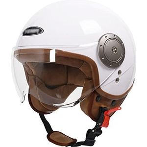 Motorhelm Met Open Gezicht 3/4 Jetmotorhelm HD W-vormig Vizier ECE Gecertificeerde Lichtgewicht Halfbedekkende Helm Voor Heren Dames Verwijderbare Voering En Oorschelpen A,54-61CM
