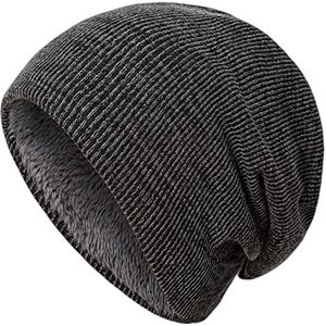BRGUR Slouchy Beanie voor Heren/Vrouwen, Ademend & Elasticiteit Skull Cap Hat, Zwart-Fuzzy voering, Eén Maat