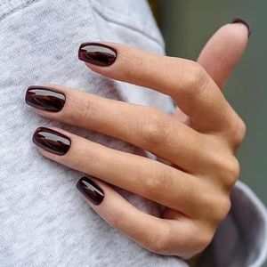 Short False Nails Glossy Square Fake Nails Pure Color Press On Nails Ballerina Acrylic Stick On Nails 24pcs For Women And Girls，With Solid Glue, Nail Lamp (Color : Brown, Size : 1 count (Pack of 1)