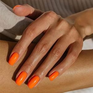 Short False Nails Glossy Square Fake Nails Pure Color Press On Nails Ballerina Acrylic Stick On Nails 24pcs For Women And Girls，With Solid Glue, Nail Lamp (Color : Orange, Size : 1 count (Pack of 1)
