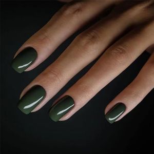 Short False Nails Glossy Square Fake Nails Pure Color Press On Nails Ballerina Acrylic Stick On Nails 24pcs For Women And Girls，With Solid Glue, Nail Lamp (Color : Dark green, Size : 1 count (Pack o