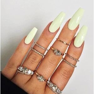 Coffin False Nails Long Fake Nails Ballerina Acrylic Press on Nails Full Cover Stick on Nails 24pcs for Women and Girls，With solid glue, nail lamp (Color : Yellow, Size : Free size)