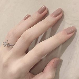Coffin False Nails Natural Short Fake Nails Ballerina Acrylic Press on Nails Full Cover Stick on Nails 24pcs for Women and Girls