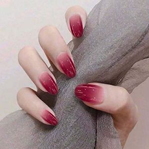 Coffin False Nails Short Fake Nails Oval Gradient Press on Nails Full Cover Ballerina Acrylic Stick on Nails 24pcs for Women and Girls