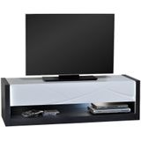 TV-meubel 1 lade en 1 vak - Met LED-verlichting - Antraciet en wit gelakt - LUDMILA L 150 cm x H 45 cm x D 50 cm