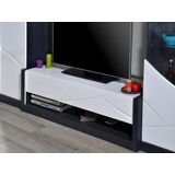 TV-meubel 1 lade en 1 vak - Met LED-verlichting - Antraciet en wit gelakt - LUDMILA L 150 cm x H 45 cm x D 50 cm
