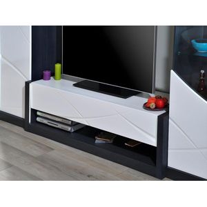 TV-meubel 1 lade en 1 vak - Met LED-verlichting - Antraciet en wit gelakt - LUDMILA