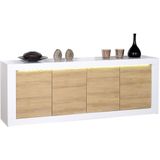 Dressoir Karma 220 cm breed - Hoogglans wit met Eiken