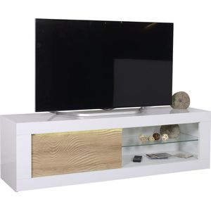 Tv meubel Karma 170 cm breed - Hoogglans wit met Eiken