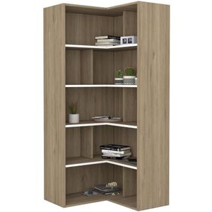 Hoekboekenkast met 10 nissen - Licht naturel en wit - NAJELI L 100 cm x H 216 cm x D 100 cm