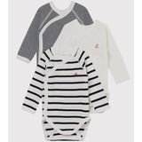 Petit Bateau Set van 3 katoenen overslagbody's met konijntjes en lange mouwen Unisex Rompertje - Wit;Grijs