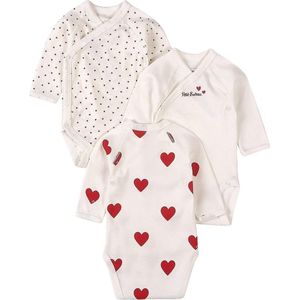 Petit Bateau - Rompertje - Wit - Katoen - Set van 3 met Hartjesprint
