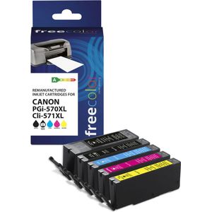 Freecolor - PGI-570XL + CLI-571XL - Inktcartridges - Zwart + Cyaan/Magenta/Geel - Hoge Capaciteit 22ml + 11ml