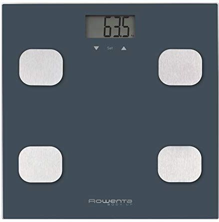 Rowenta Body Up BR2520 personenweegschaal met lichaamsvetmeter en BMI voor het opbergen van maximaal 8 gebruikersprofielen, groot lcd-display, glasplatform, tot 150 kg capaciteit, blauw