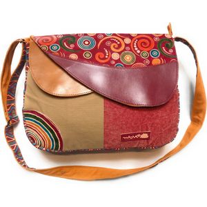 Cross-body tas Handtas in katoen en leer met lederen inzetstukken met kleurrijke prints, handtas etnische Indiase voor vrouwen hippie boho