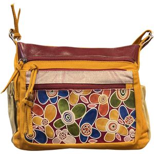 schoudertas dames Indian Katoen en lederen schoudertas Voor Vrouwen Etnische Boho Handtas Hippie tas Oranje