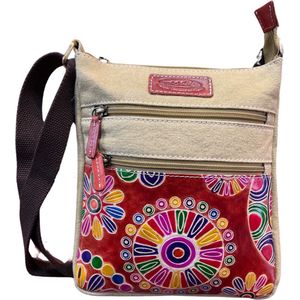 Macha Etnische katoenen tas met kleurrijke prints en lederen inzetstukken, katoen en leer schoudertas voor dames, etnisch, Indiaas, kleurrijk
