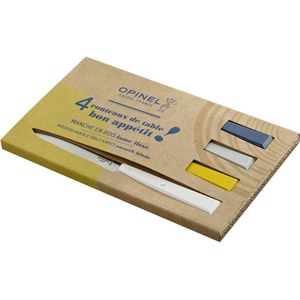 Opinel N°125 Bon Appétit Celeste Tafelmessenset - 4-delig - Multicolor - Beukenhout - RVS - Bestek - Steakmes