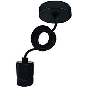 Hanglamp E27 + paviljoen metaal koper + textielkabel zwart L2M